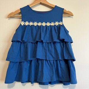 Mini Boden Daisy Chain Ruffle Tier Tank Top Blue Girl’s Size 9-10 Years